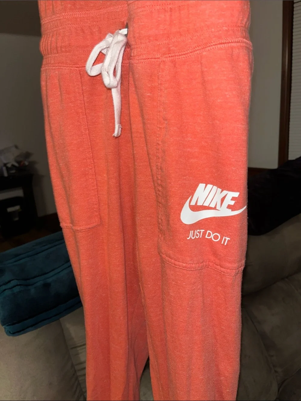 Women’s Nike Coral/Orange Terry Sleeveless Pantsuit with Drawstring Waist